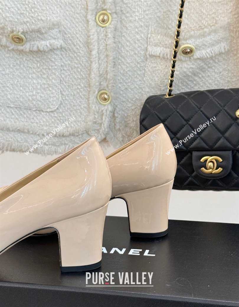 Chanel Patent Calfskin Leather Pumps 5cm with CC Heart Nude 2025 G46072 (MD-250103052)