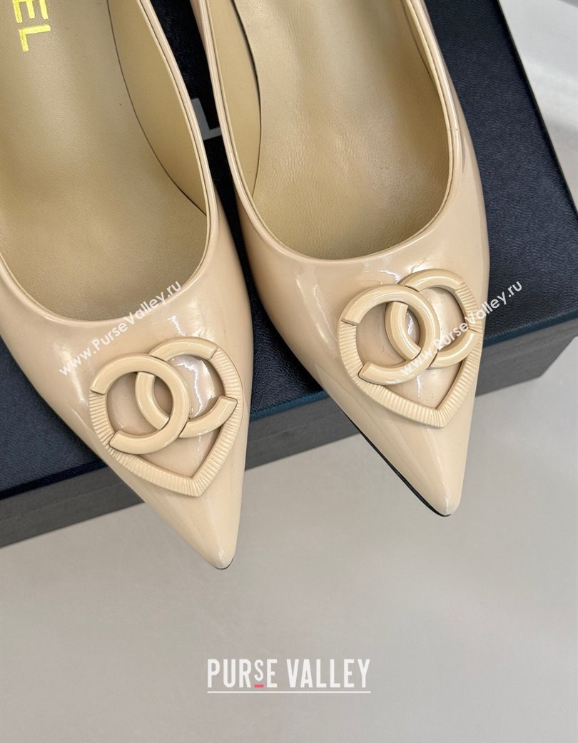 Chanel Patent Calfskin Leather Pumps 5cm with CC Heart Nude 2025 G46072 (MD-250103052)