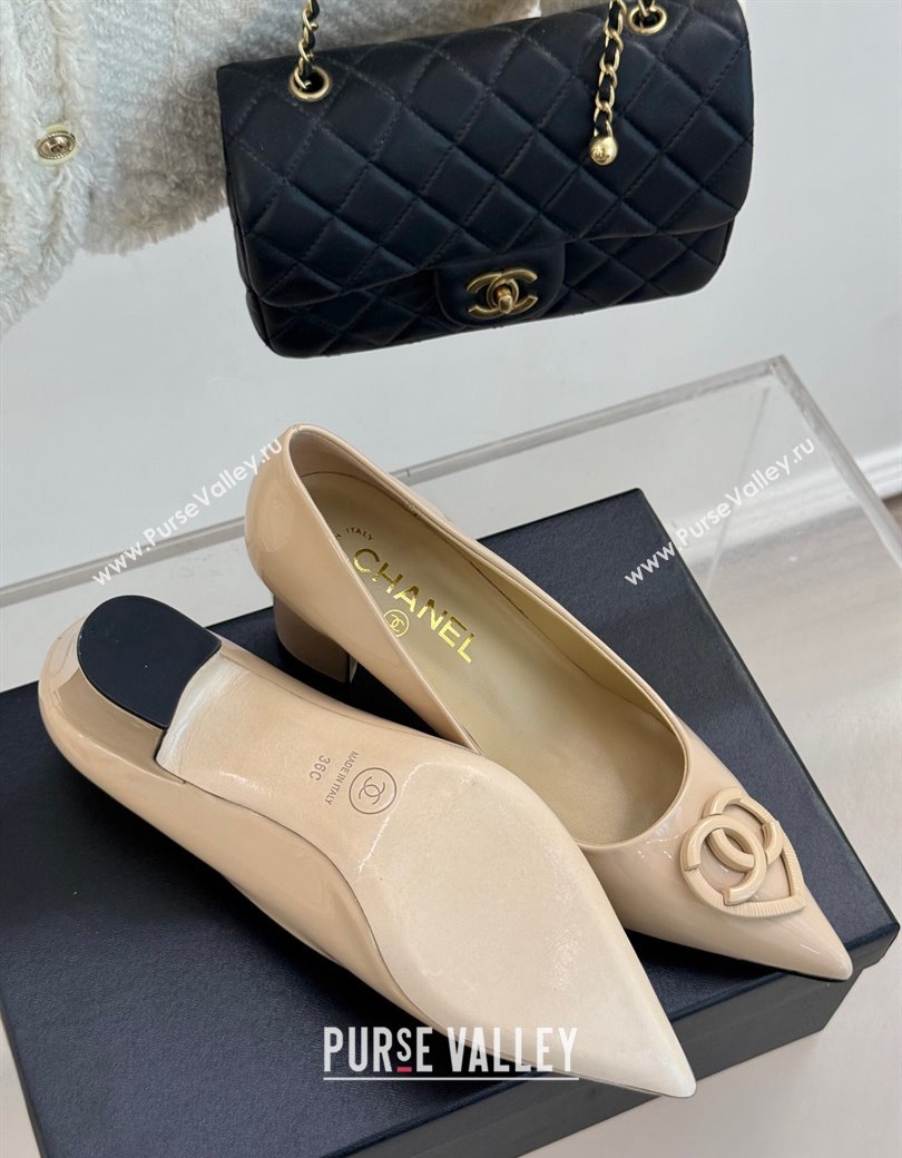 Chanel Patent Calfskin Leather Pumps 5cm with CC Heart Nude 2025 G46072 (MD-250103052)