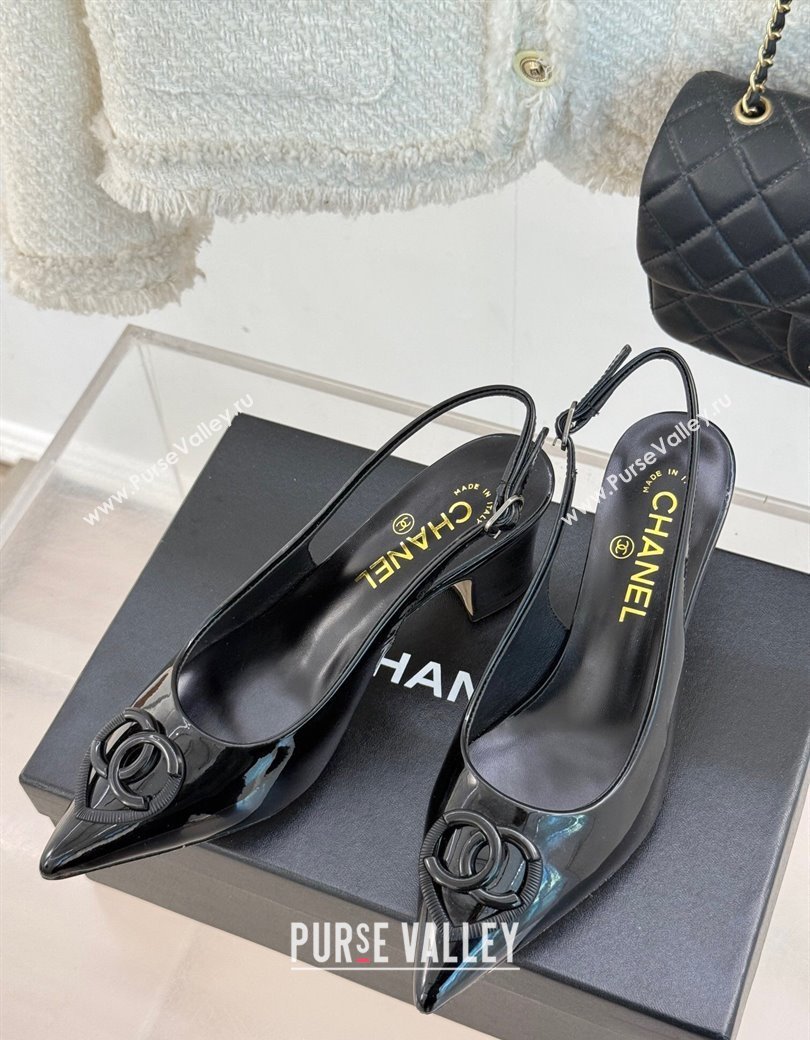 Chanel Patent Calfskin Slingback Pumps 5cm with CC Heart Black 2025 G46072 (MD-250103048)