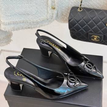 Chanel Patent Calfskin Slingback Pumps 5cm with CC Heart Black 2025 G46072 (MD-250103048)