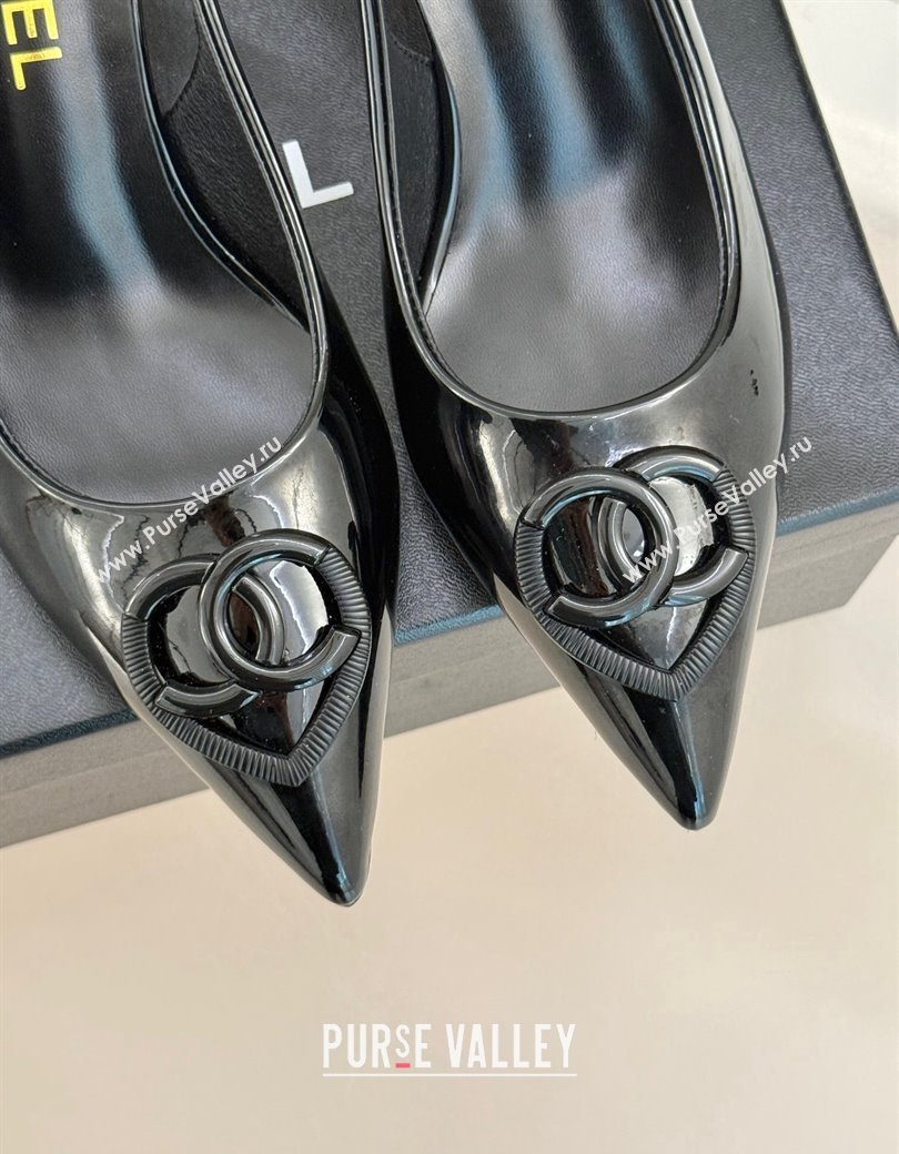 Chanel Patent Calfskin Slingback Pumps 5cm with CC Heart Black 2025 G46072 (MD-250103048)