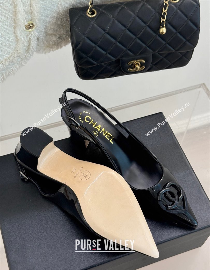 Chanel Patent Calfskin Slingback Pumps 5cm with CC Heart Black 2025 G46072 (MD-250103048)