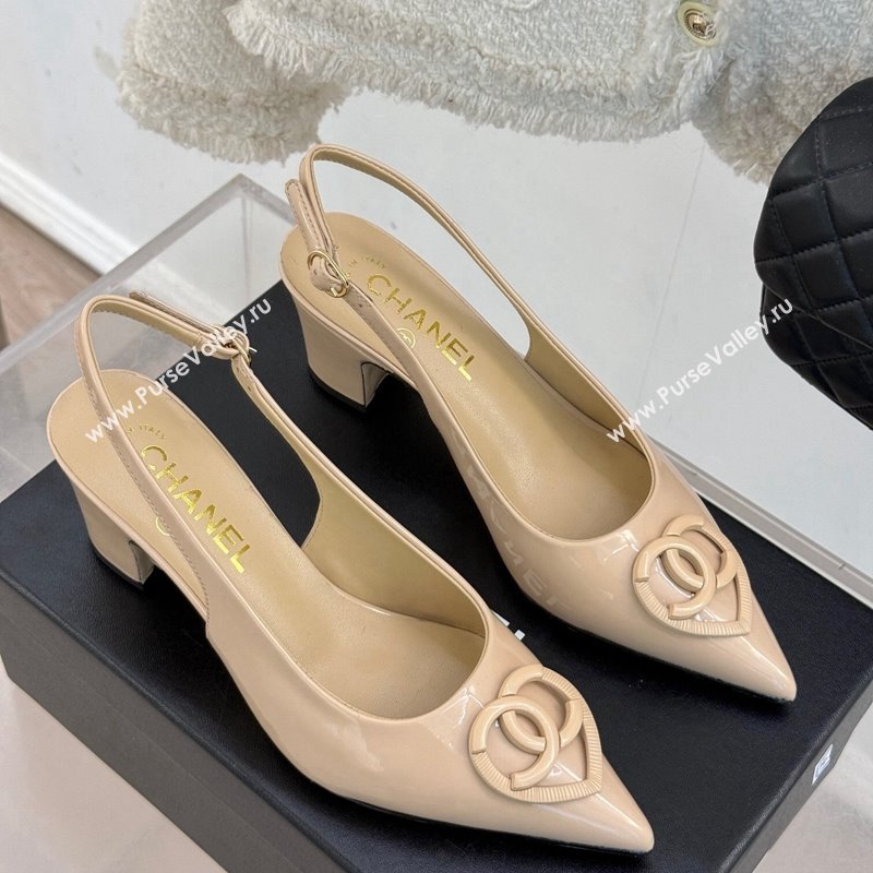 Chanel Patent Calfskin Slingback Pumps 5cm with CC Heart Nude 2025 G46072 (MD-250103047)