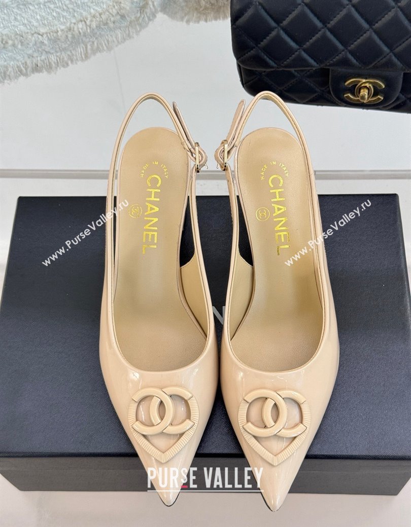 Chanel Patent Calfskin Slingback Pumps 5cm with CC Heart Nude 2025 G46072 (MD-250103047)