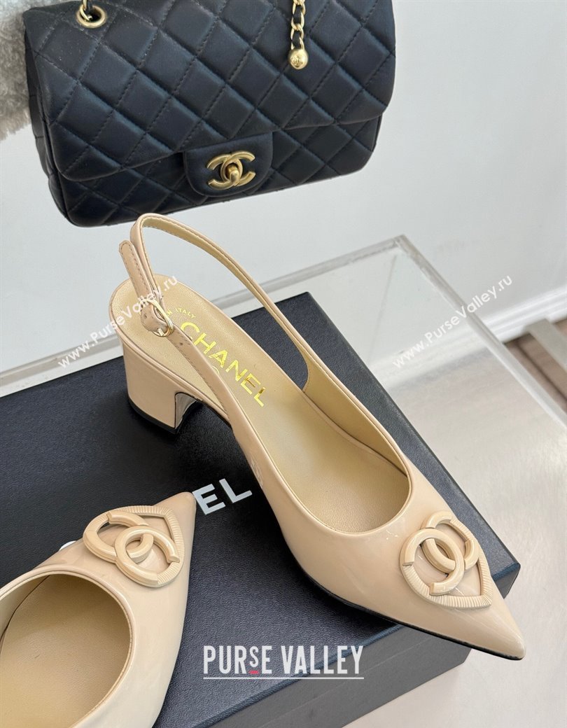 Chanel Patent Calfskin Slingback Pumps 5cm with CC Heart Nude 2025 G46072 (MD-250103047)