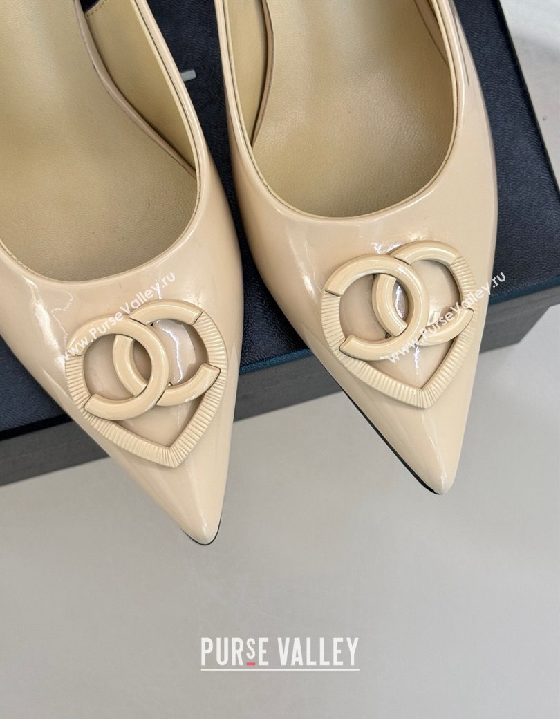 Chanel Patent Calfskin Slingback Pumps 5cm with CC Heart Nude 2025 G46072 (MD-250103047)