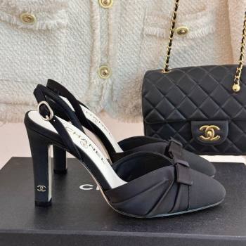 Chanel Satin Grosgrain Slingback Pumps 9cm Black 2025 G45875 (MD-250103055)