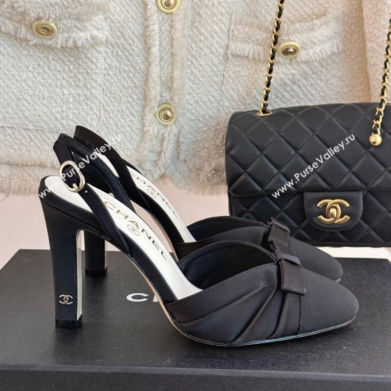 Chanel Satin Grosgrain Slingback Pumps 9cm Black 2025 G45875 (MD-250103055)