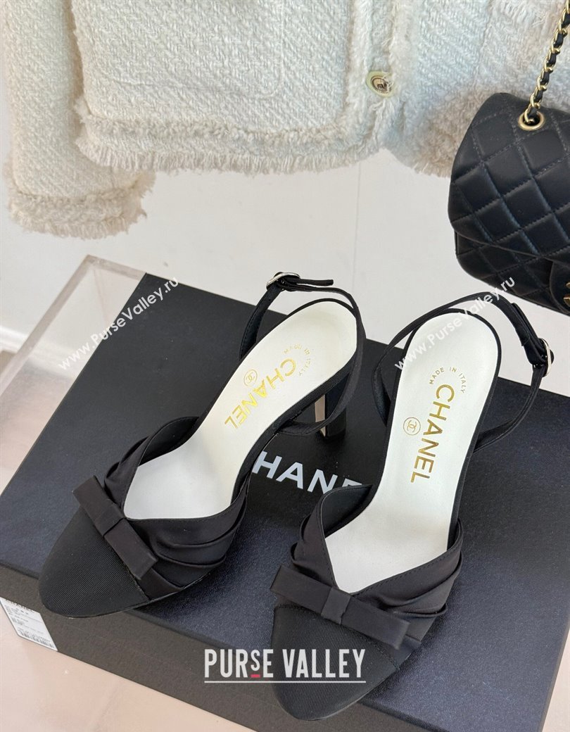 Chanel Satin Grosgrain Slingback Pumps 9cm Black 2025 G45875 (MD-250103055)