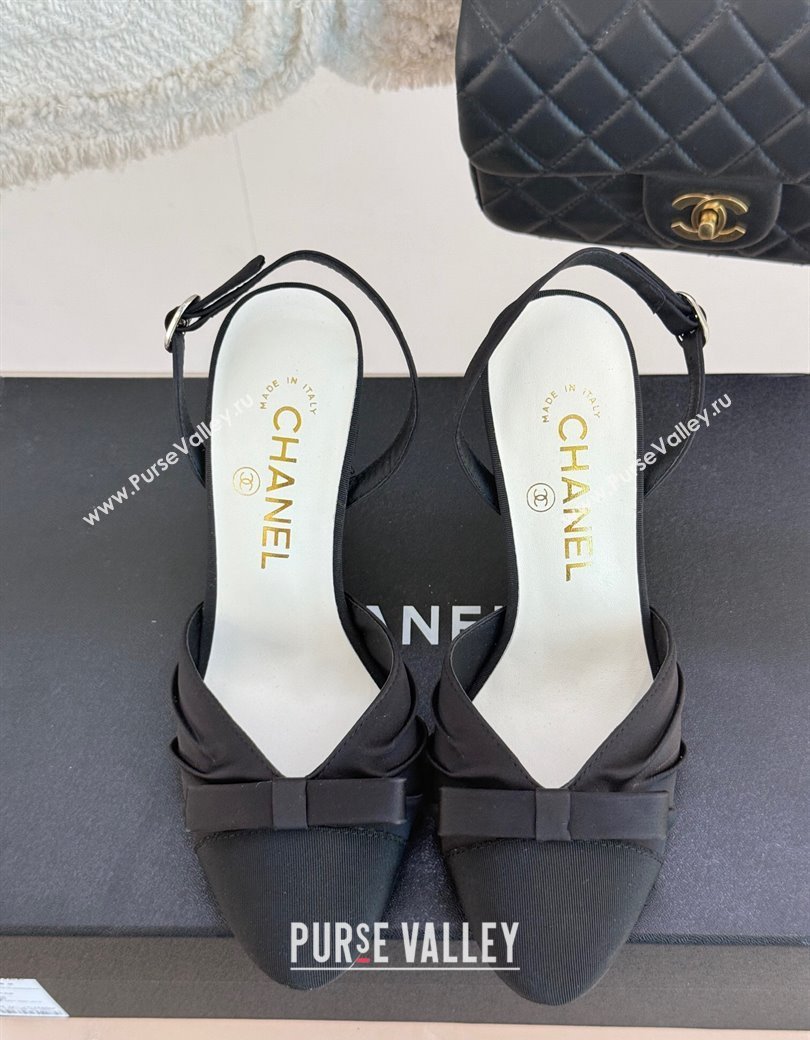 Chanel Satin Grosgrain Slingback Pumps 9cm Black 2025 G45875 (MD-250103055)