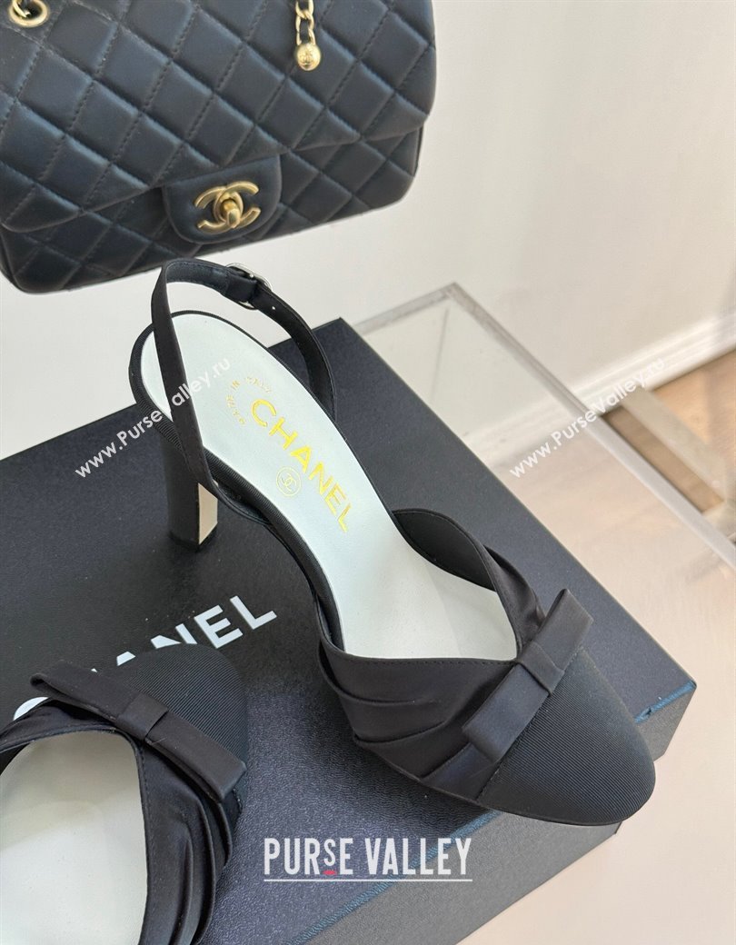 Chanel Satin Grosgrain Slingback Pumps 9cm Black 2025 G45875 (MD-250103055)