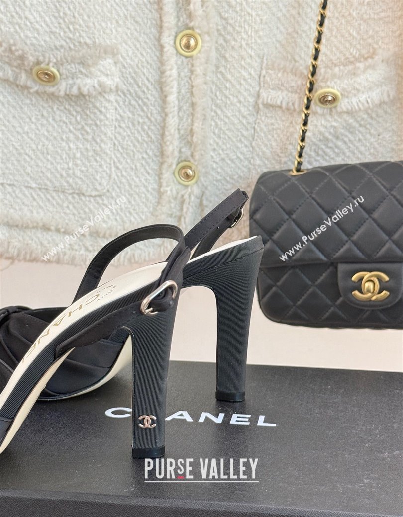 Chanel Satin Grosgrain Slingback Pumps 9cm Black 2025 G45875 (MD-250103055)