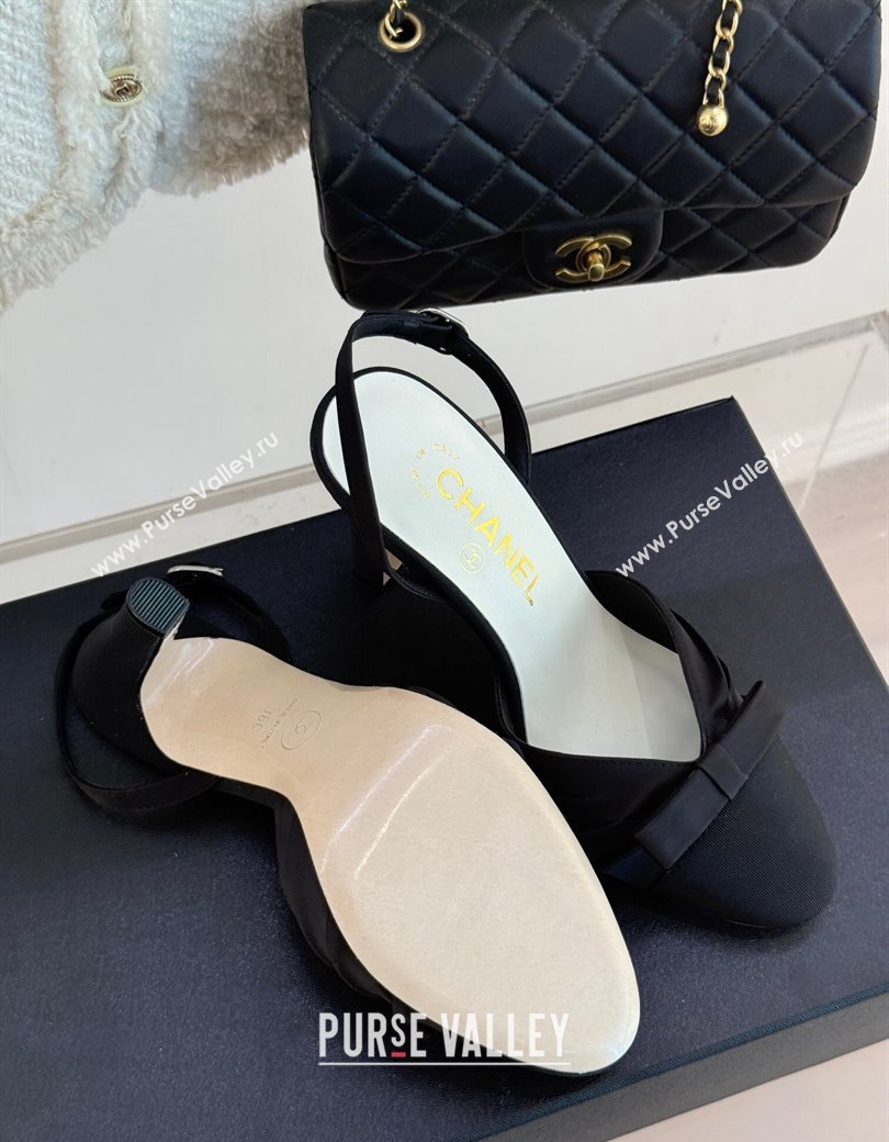 Chanel Satin Grosgrain Slingback Pumps 9cm Black 2025 G45875 (MD-250103055)