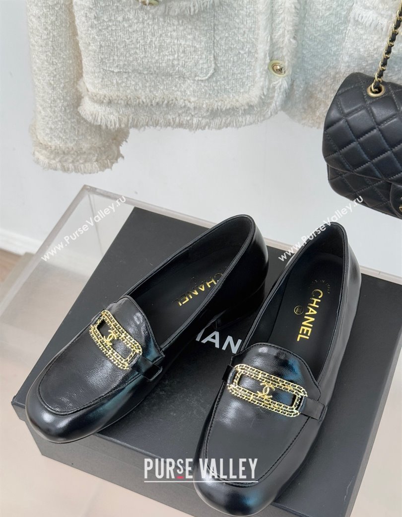 Chanel Shiny Lambskin Loafers with Chain Black 2025 G46113 (MD-250103059)