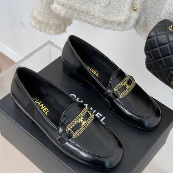 Chanel Shiny Lambskin Loafers with Chain Black 2025 G46113 (MD-250103059)