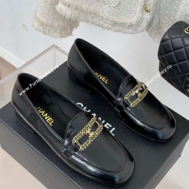 Chanel Shiny Lambskin Loafers with Chain Black 2025 G46113 (MD-250103059)