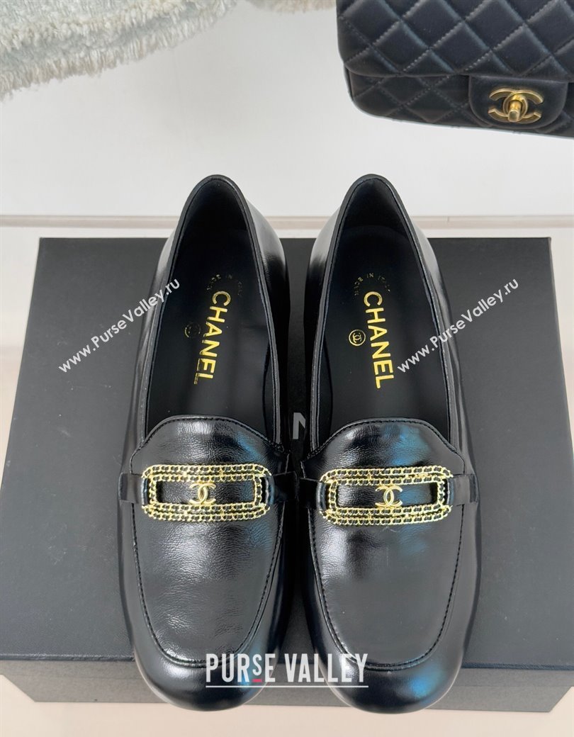 Chanel Shiny Lambskin Loafers with Chain Black 2025 G46113 (MD-250103059)