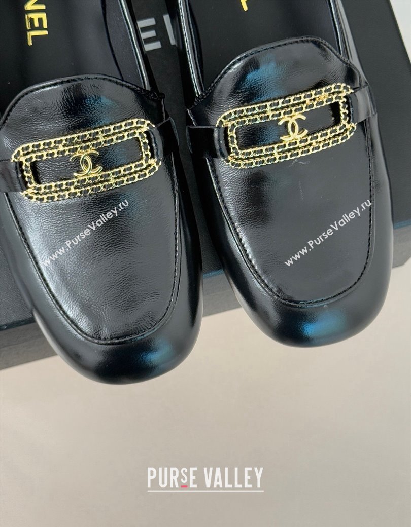 Chanel Shiny Lambskin Loafers with Chain Black 2025 G46113 (MD-250103059)