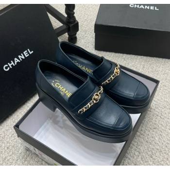 Chanel Calfskin Loafers with Chain Dark Blue 2024 G46068 (MD-250103025)