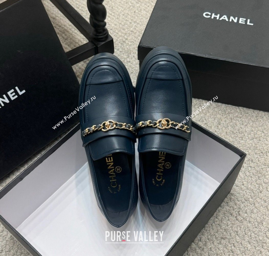 Chanel Calfskin Loafers with Chain Dark Blue 2024 G46068 (MD-250103025)