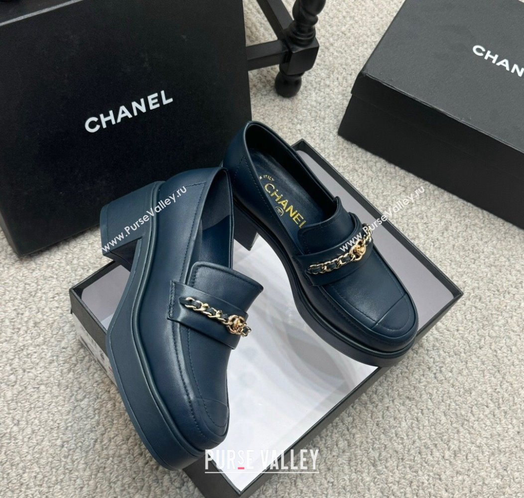 Chanel Calfskin Loafers with Chain Dark Blue 2024 G46068 (MD-250103025)