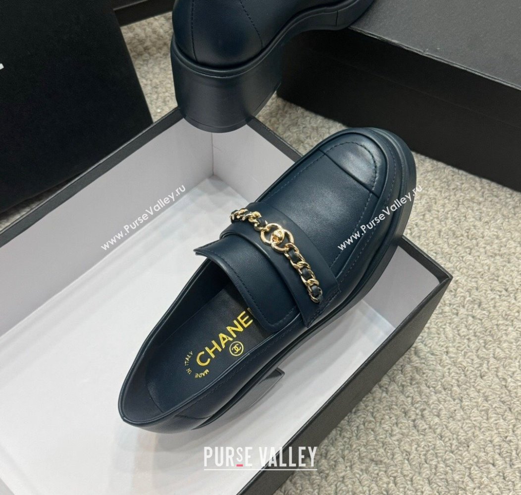 Chanel Calfskin Loafers with Chain Dark Blue 2024 G46068 (MD-250103025)