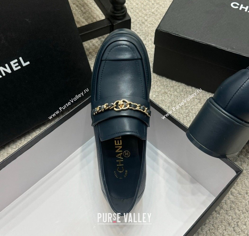 Chanel Calfskin Loafers with Chain Dark Blue 2024 G46068 (MD-250103025)