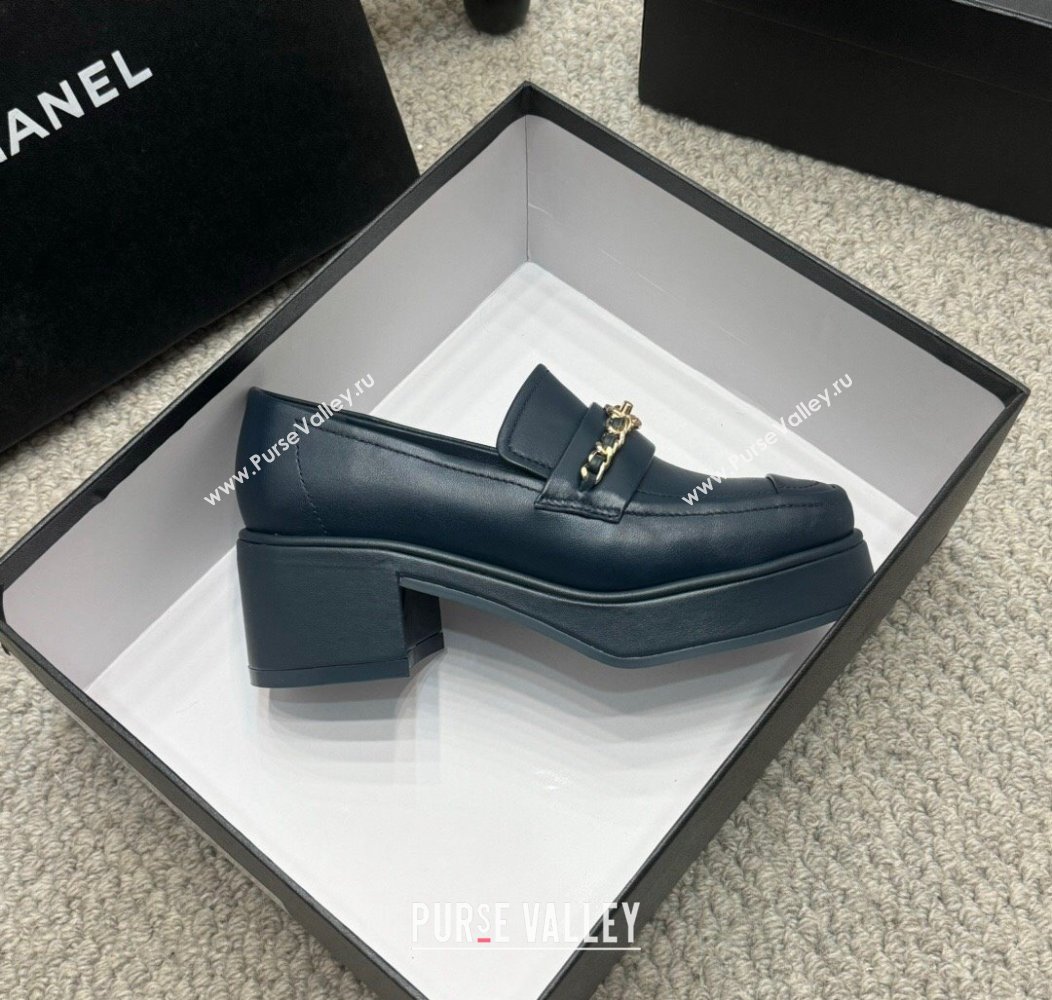 Chanel Calfskin Loafers with Chain Dark Blue 2024 G46068 (MD-250103025)