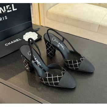 Chanel Quilted Suede Grosgrain Slingback Pumps 9cm with Studs G45509 Black 2024 (MD-250103087)