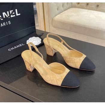 Chanel Quilted Suede Grosgrain Slingback Pumps 6.5cm with Studs G31318 Dark Beige 2024 (MD-250103081)