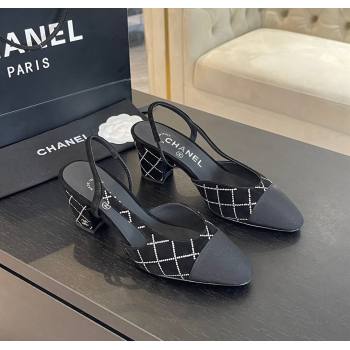 Chanel Quilted Suede Grosgrain Slingback Pumps 6.5cm with Studs G31318 Black 2024 (MD-250103082)