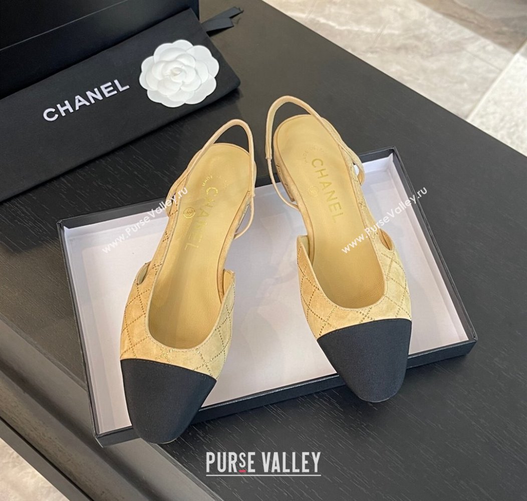 Chanel Quilted Suede Grosgrain Slingbacks Flats with Studs G31319 Dark Beige 2024 (MD-250103093)