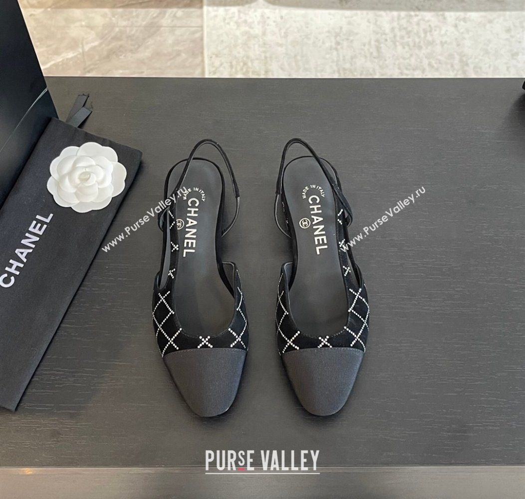 Chanel Quilted Suede Grosgrain Slingbacks Flats with Studs G31319 Black 2024 (MD-250103095)