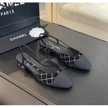 Chanel Quilted Suede Grosgrain Slingbacks Flats with Studs G31319 Black 2024 (MD-250103095)