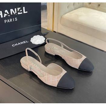 Chanel Quilted Suede Grosgrain Slingbacks Flats with Studs G31319 Beige Grey 2024 (MD-250103098)