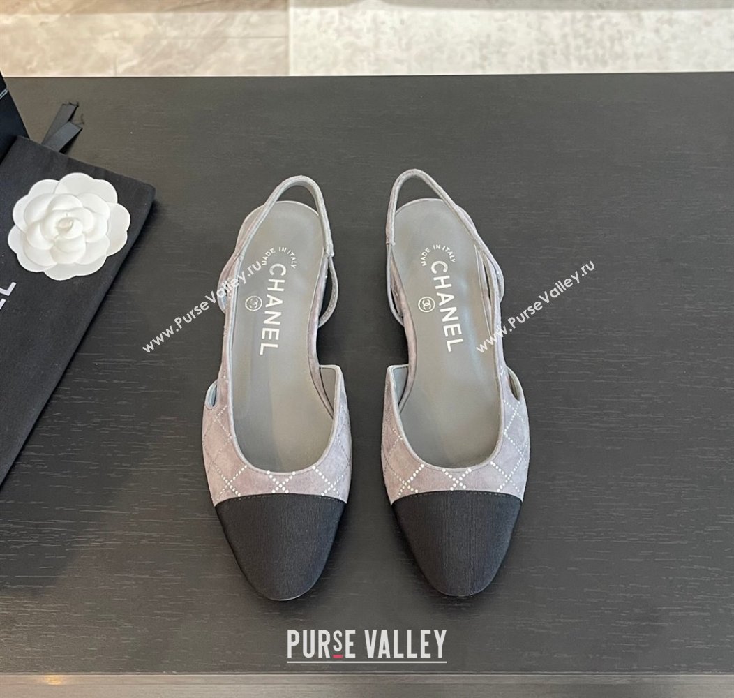 Chanel Quilted Suede Grosgrain Slingbacks Flats with Studs G31319 Dark Grey 2024 (MD-250103100)