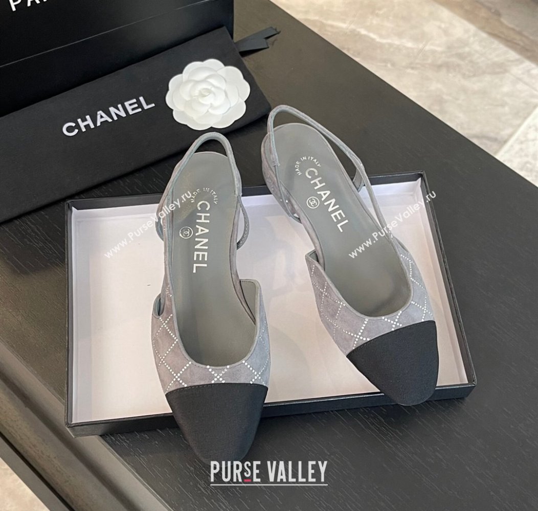 Chanel Quilted Suede Grosgrain Slingbacks Flats with Studs G31319 Dark Grey 2024 (MD-250103100)