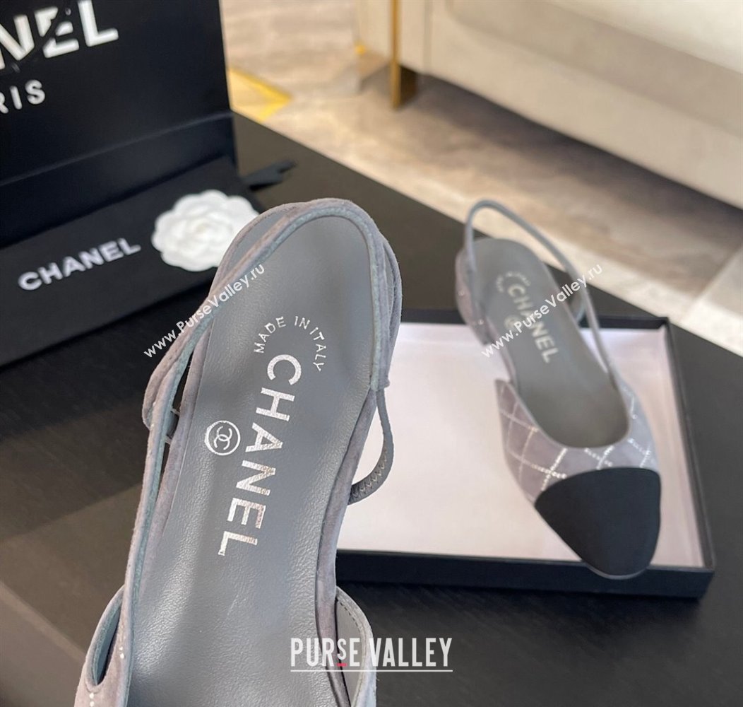 Chanel Quilted Suede Grosgrain Slingbacks Flats with Studs G31319 Dark Grey 2024 (MD-250103100)