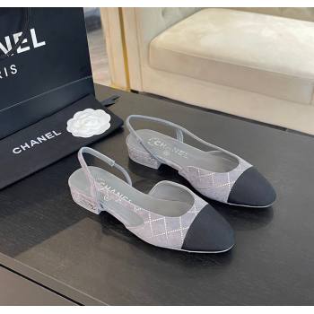 Chanel Quilted Suede Grosgrain Slingbacks Flats with Studs G31319 Dark Grey 2024 (MD-250103100)