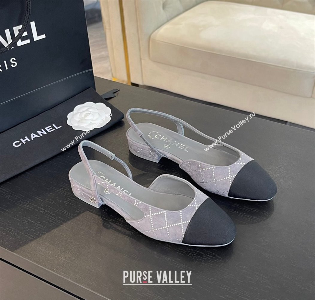 Chanel Quilted Suede Grosgrain Slingbacks Flats with Studs G31319 Dark Grey 2024 (MD-250103100)