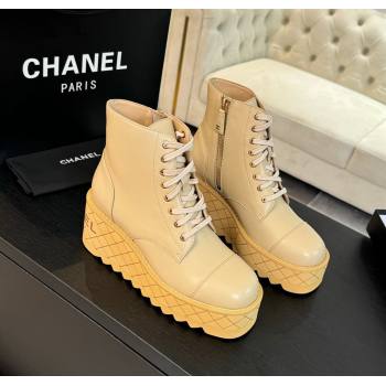 Chanel Lambskin Wedge Laced-up Ankle Boots 10cm Beige 2025 CH010306 (MD-250103065)