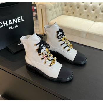 Chanel Crumpled Shiny Calfskin Grosgrain Ankle Boots with Beads Charm White 2024 (MD-250103066)