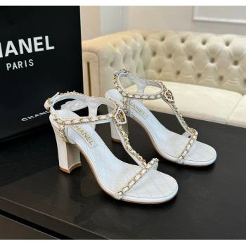 Chanel Lambskin Heel Sandals 8.5cm with Chain and Heart G46109 White 2024 (SS-240102061)