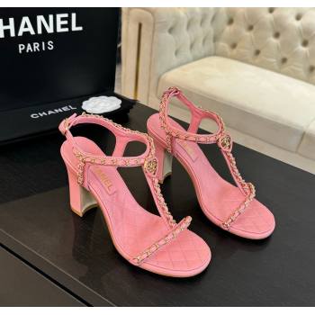 Chanel Lambskin Heel Sandals 8.5cm with Chain and Heart G46109 Pink 2024 (SS-240102063)