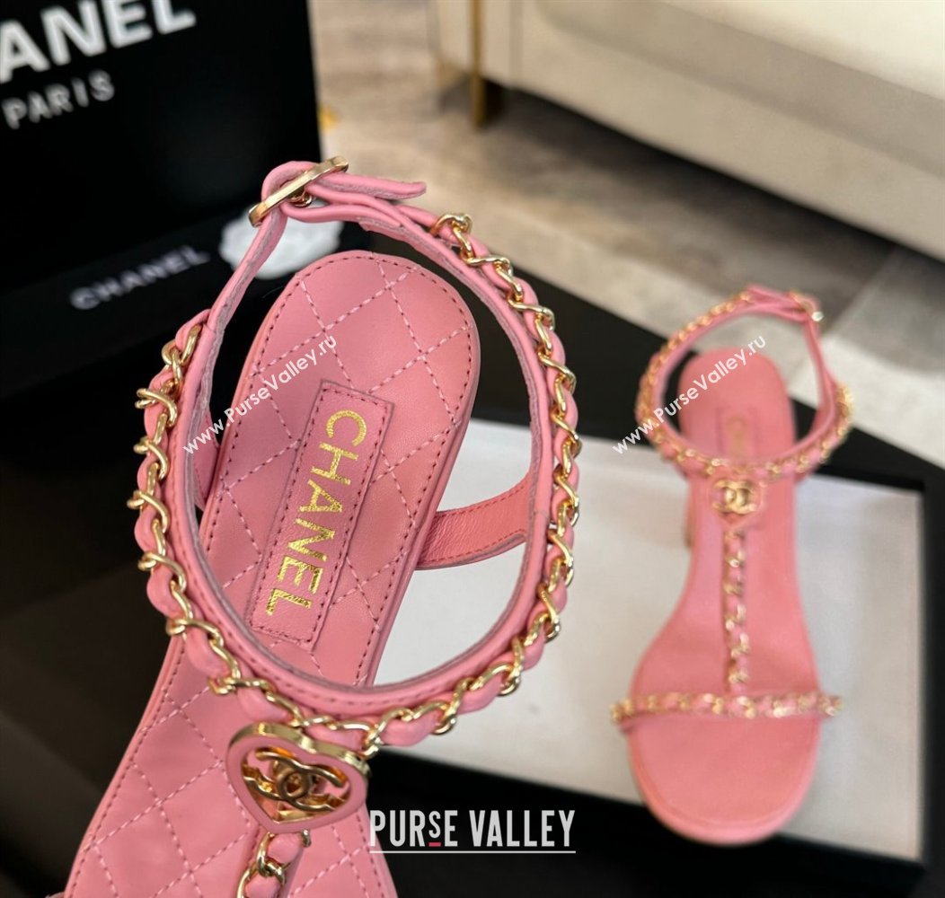 Chanel Lambskin Heel Sandals 8.5cm with Chain and Heart G46109 Pink 2024 (SS-240102063)