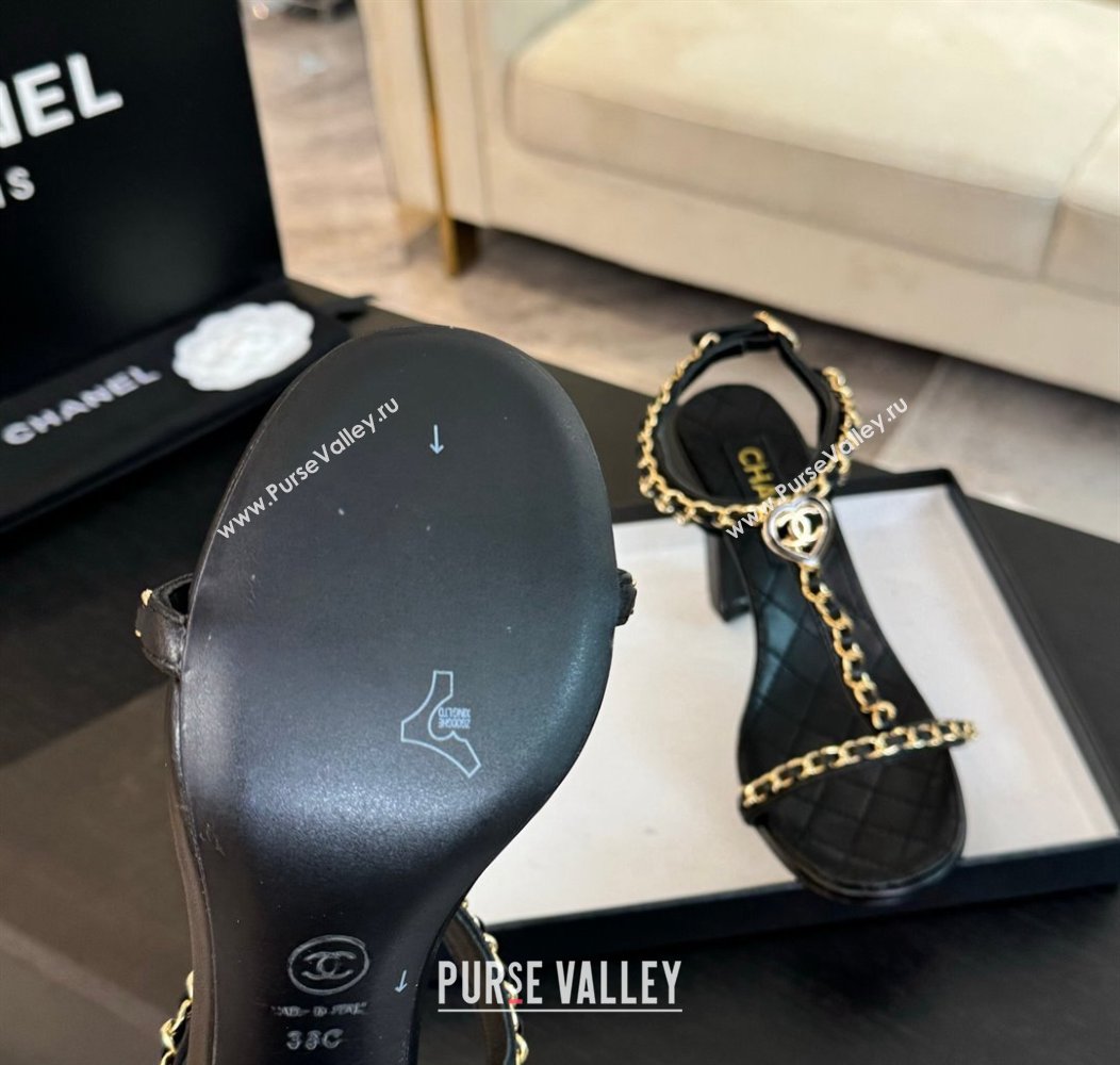 Chanel Lambskin Heel Sandals 8.5cm with Chain and Heart G46109 Black 2024 (SS-240102064)