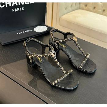 Chanel Lambskin Heel Sandals 4.5cm with Chain and Heart G46109 Black 2024 (SS-240102066)