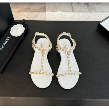 Chanel Lambskin Flat Sandals with Chain and Heart G46111 White 2024 (SS-240102069)