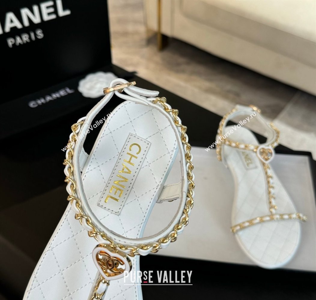 Chanel Lambskin Flat Sandals with Chain and Heart G46111 White 2024 (SS-240102069)